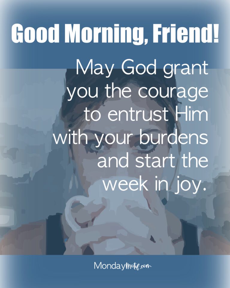 lady drinking a coffee with morning blessing and trust quote